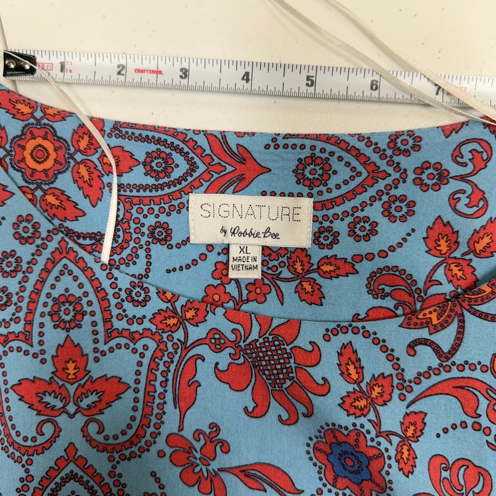 Signature by Robbie Bee Blue Orange Paisley Floral Kimono Sleeve Mini Dress XL - Picture 4 of 13